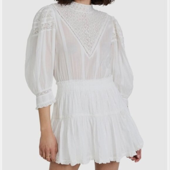 LoveShackFancy Viola White Lace Mini Dress Romantic Prairie Cottagecore